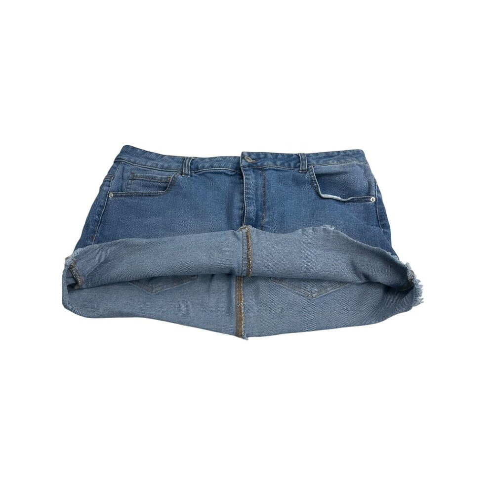 Denim Mini Skirt Womens Size L By Vanilla Star Frayed Hem Blue Casual Stretch
